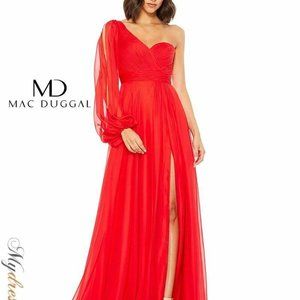 NWOT MAC DUGGAL One-Shoulder Chiffon Gown - Red